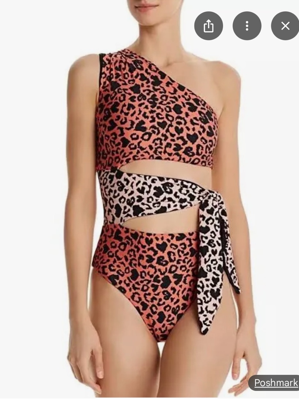 Beach Riot Rae Love Leopard One Piece Swimsuit One Shoulder Pink Black Small